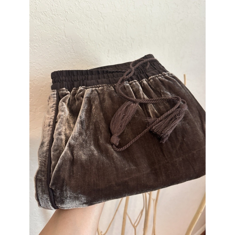 Anthropologie Elevenses Womens M Brown Velvet Pants Tassel Elastic Waist Jogger - Picture 13 of 13